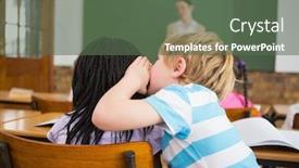  Presentation with elementary - Colorful presentation theme enhanced with pupils whispering secrets during class at the elementary school backdrop and a dark gray colored foreground