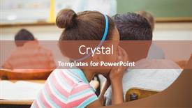  Presentation with elementary - PPT theme featuring pupils whispering secrets during class at the elementary school background and a red colored foreground