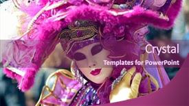  Presentation with artistic - Slides enhanced with puppet show - colorful artistic masks background and a violet colored foreground