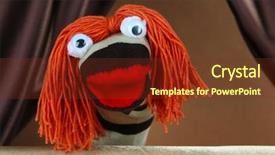  Presentation with show - Slide deck featuring puppet show on brown background background and a tawny brown colored foreground