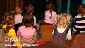  Presentation with kindergarten - Theme featuring puppet theater - children on holiday in kindergarten background and a tawny brown colored foreground
