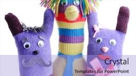  Presentation with theater - PPT layouts enhanced with puppet theater - cute handmade toys of gloves background and a light blue colored foreground