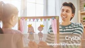  Presentation with kids playing - Slides featuring puppet theater indoors prince background and a coral colored foreground