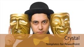  Presentation with holy mass communion a golden - Slide deck with puppetry - young man with golden venetian background and a gold colored foreground