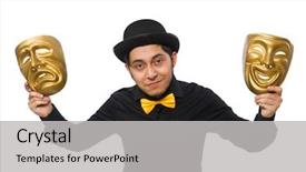  Presentation with holy mass communion a golden - PPT theme with puppetry - young man with golden venetian background and a light gray colored foreground