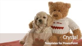  Presentation with puppy - Audience pleasing PPT layouts consisting of puppy being loved by stuffed backdrop and a red colored foreground