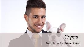  Presentation with cute christmas pug puppy dog - Presentation theme consisting of puppy dog a boston terrier background and a light gray colored foreground