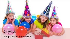  Presentation with kid happy birthday - Colorful presentation design enhanced with puppy dog gift in birthday backdrop and a red colored foreground