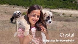  Presentation with puppy - PPT theme having puppy-on-the-shoulders background and a coral colored foreground