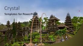  Presentation with bali temple - Audience pleasing presentation theme consisting of pura-besakih-temple-bali-island backdrop and a light blue colored foreground
