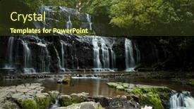  Presentation with waterfalls - Audience pleasing presentation theme consisting of purakaunui waterfalls in south island in new zealand backdrop and a tawny brown colored foreground