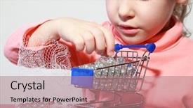  Presentation with shopping trolley - Colorful PPT layouts enhanced with purchase consideration - cute little girl care play backdrop and a coral colored foreground