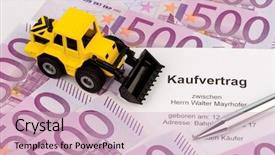  Presentation with excavator - Colorful presentation design enhanced with purchase contract for new excavator backdrop and a soft green colored foreground