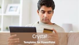  Presentation with online shopping - Beautiful PPT theme featuring purchase free - technology people and online shopping backdrop and a coral colored foreground