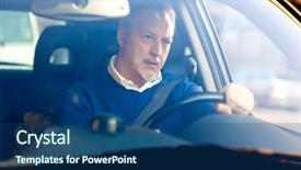  Presentation with sleepy yawning man driving car - Presentation design consisting of purchase power - bored mature man driving his background and a ocean colored foreground