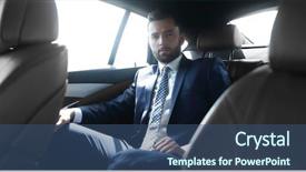  Presentation with car seat - Slides featuring purchase power - businessman sitting in the back background and a  colored foreground