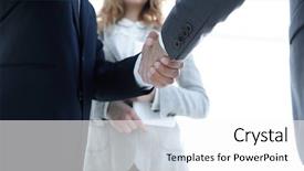  Presentation with blue puzzle handshake - Beautiful theme featuring purchase research - photo of handshake of two backdrop and a white colored foreground