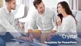  Presentation with estate - Presentation featuring purchasing group - estate agent presenting new project background and a ocean colored foreground