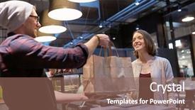  Presentation with food service - Beautiful slides featuring purchasing management - small business takeaway food people backdrop and a violet colored foreground