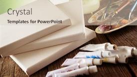  Presentation with artistic - Amazing presentation theme having pure blank canvas and professional acrylics paints in tubes palette with artistic putty knife and brushes backdrop and a lemonade colored foreground