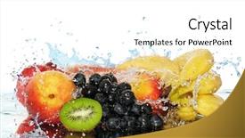  Presentation with fruit water - Amazing PPT theme having pure fruit in a spray backdrop and a white colored foreground