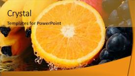  Presentation with fruit water - Beautiful PPT theme featuring pure fruit in a spray of water isolated on a white background backdrop and a yellow colored foreground