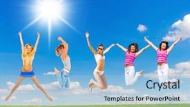  Presentation with joy - PPT layouts enhanced with pure joy jumping together background and a light blue colored foreground