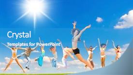 Presentation with joy - Beautiful presentation theme featuring pure joy jumping together backdrop and a teal colored foreground