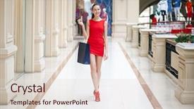  Presentation with red - Presentation design consisting of pure sales - beautiful smiling girl background and a  colored foreground