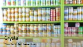  Presentation with baby food - Presentation having pure sales - blurred view of shelves background and a coral colored foreground