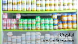  Presentation with baby food - Cool new presentation with pure sales - blurred view of shelves backdrop and a light blue colored foreground