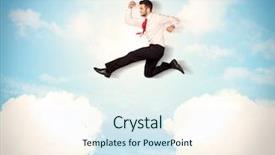  Presentation with metrics cloud collage business - Slides featuring pure sales - business person jumping over clouds background and a sky blue colored foreground