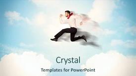  Presentation with metrics cloud collage business - Cool new theme with pure sales - business person jumping over clouds backdrop and a sky blue colored foreground