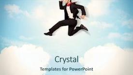  Presentation with metrics cloud collage business - Theme having pure sales - business person jumping over clouds background and a sky blue colored foreground