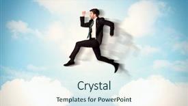  Presentation with blue business - Amazing presentation design having pure sales - business person jumping over clouds backdrop and a sky blue colored foreground