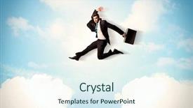  Presentation with blue business - Slide set featuring pure sales - business person jumping over clouds background and a sky blue colored foreground