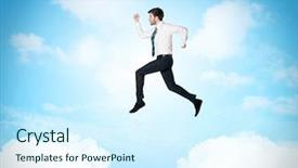  Presentation with metrics cloud collage business - Beautiful slides featuring pure sales - business person jumping over clouds backdrop and a cool aqua colored foreground