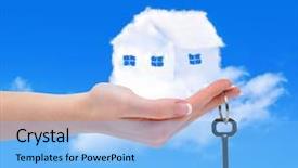  Presentation with house key - Cool new presentation theme with pure sales - house from clouds backdrop and a  colored foreground