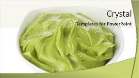  Presentation with pure white - Presentation theme consisting of pure vegeterian - fresh guacamole in bowl isolated background and a soft green colored foreground