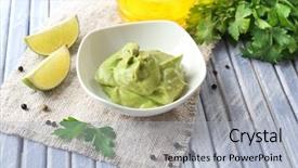 Presentation with bowl - Amazing slide set having pure vegeterian - fresh guacamole in bowl backdrop and a  colored foreground