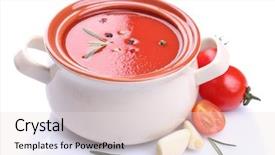  Presentation with tomato - Presentation theme consisting of pure vegeterian - tasty tomato soup and vegetables background and a lemonade colored foreground