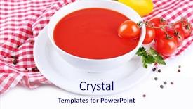  Presentation with pure white - Audience pleasing PPT layouts consisting of pure vegeterian - tasty tomato soup and vegetables backdrop and a  colored foreground