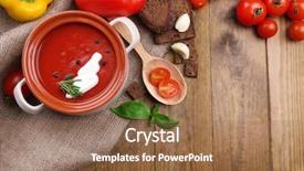  Presentation with tomato - Beautiful presentation theme featuring pure vegeterian - tasty tomato soup and vegetables backdrop and a  colored foreground