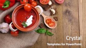  Presentation with tomato - PPT theme consisting of pure vegeterian - tasty tomato soup and vegetables background and a  colored foreground