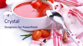  Presentation with tomato - Slide set enhanced with pure vegeterian - tasty tomato soup and vegetables background and a  colored foreground