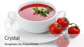  Presentation with tomato - Cool new slide set with pure vegeterian - tasty tomato soup isolated backdrop and a light gray colored foreground