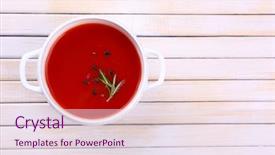  Presentation with tomato - Slide set consisting of pure vegeterian - tasty tomato soup on wooden background and a lemonade colored foreground