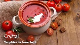  Presentation with soup - Presentation design with pure vegeterian - tasty tomato soup on wooden background and a  colored foreground