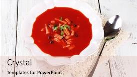  Presentation with tomato - Audience pleasing slides consisting of pure vegeterian - tasty tomato soup with croutons backdrop and a  colored foreground