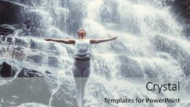  Presentation with pure water - Cool new slides with pure water - smiling woman on the waterfall backdrop and a  colored foreground
